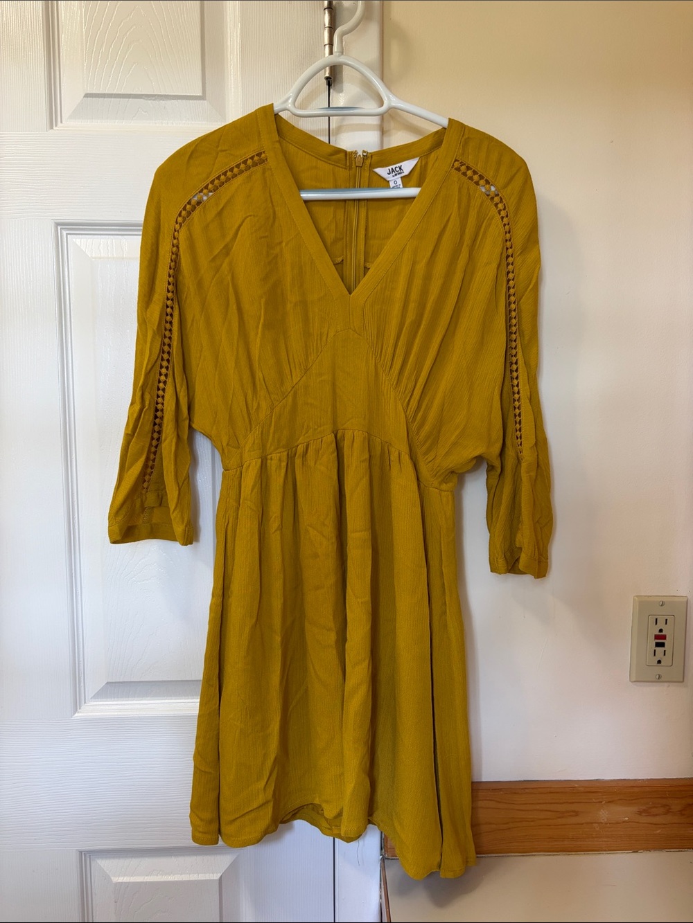Jack by BB Dakota Mustard V-Neck Mini Dress with Crochet Trim